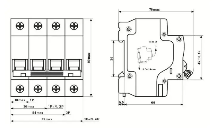 HUM17-40 MCB Dimensions