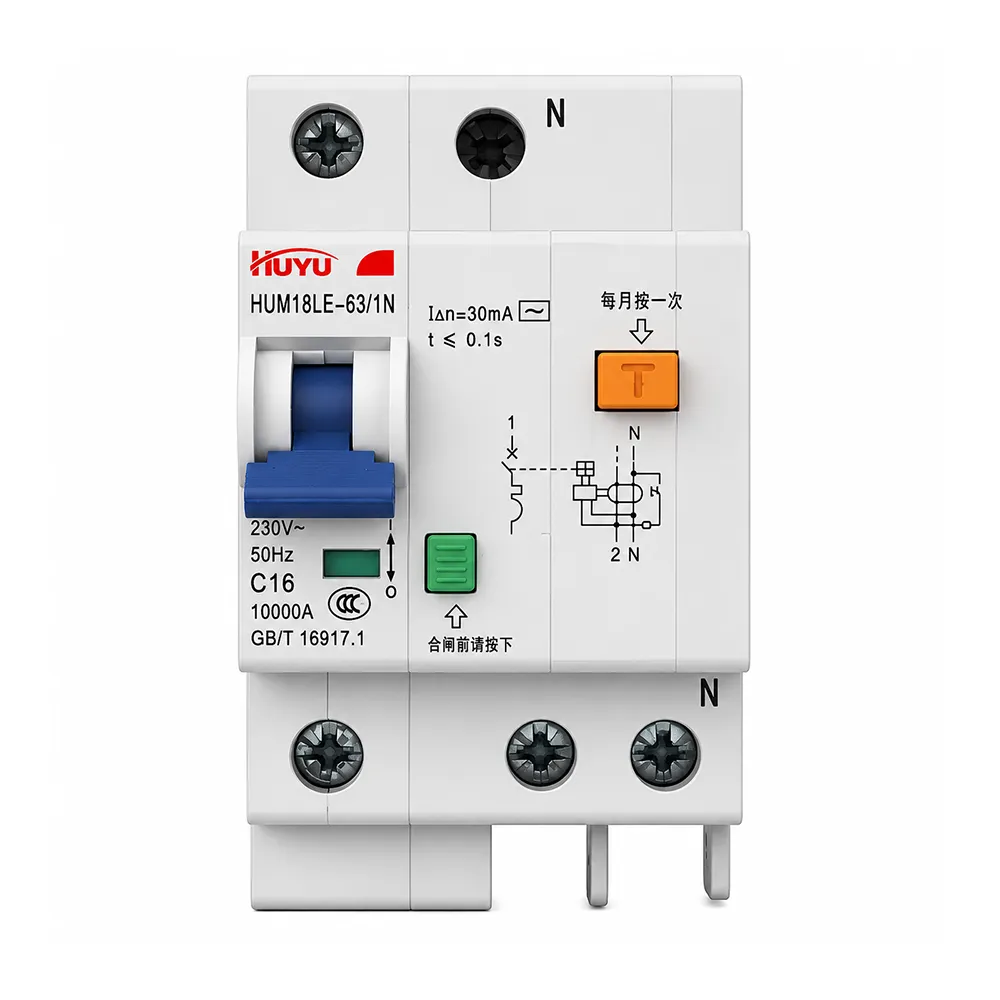 HUM18LE-63 RCBO Breaker - 63A 30mA 300mA,Type AC/A ,1P+N to 4P