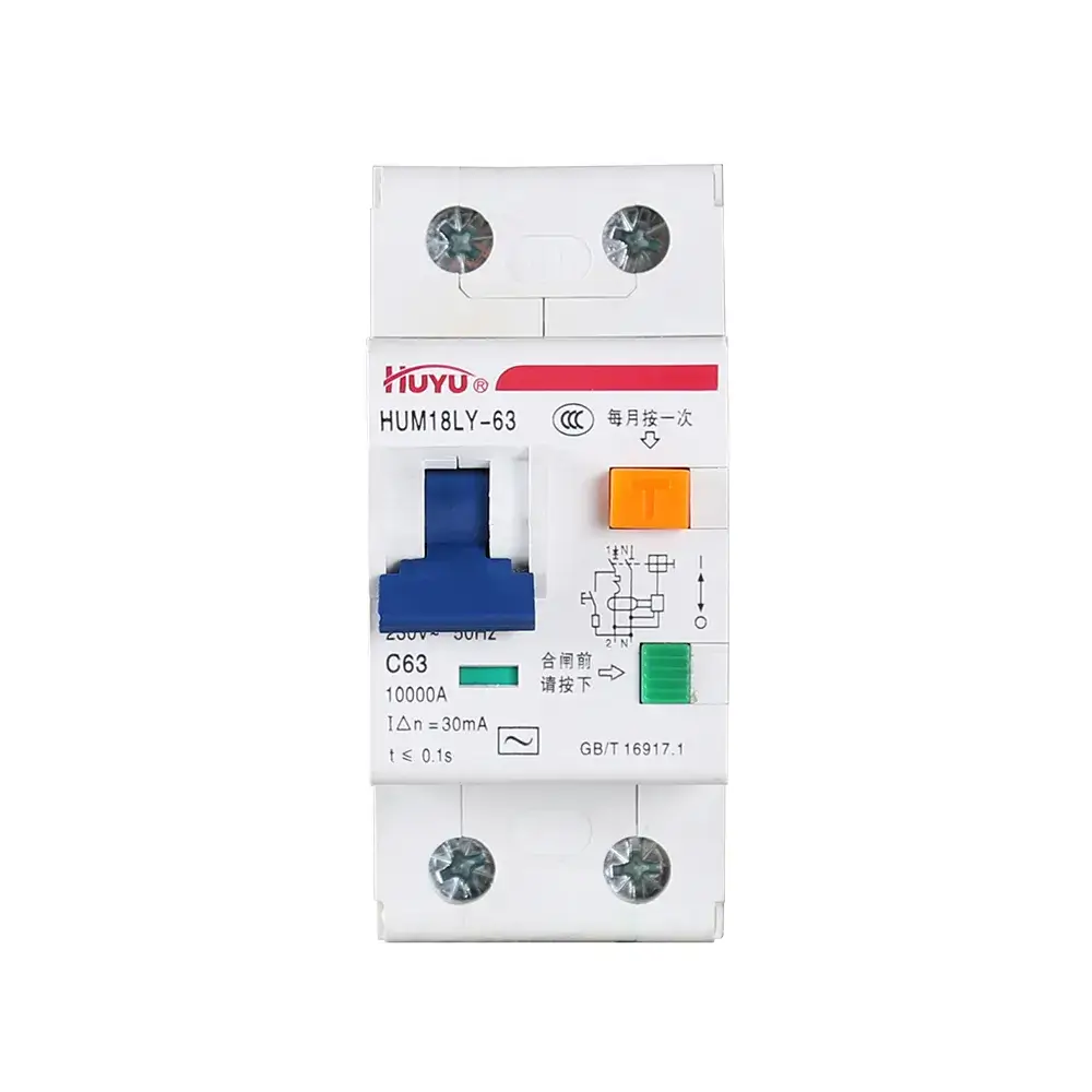 HUM18LY-63 RCBO Circuit Breaker-1P+N,63A 30mA 50mA,Type AC/A