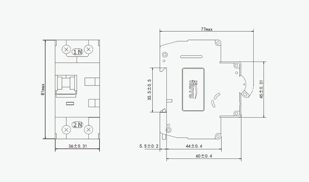 HUM18LY-63 RCBO Circuit Breaker Dimensions
