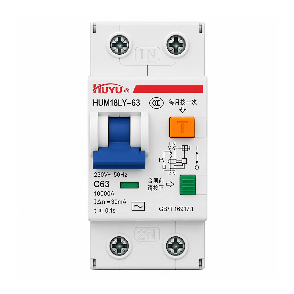 HUM18LY-63 RCBO Circuit Breaker-1P+N,63A 30mA 50mA,Type AC/A