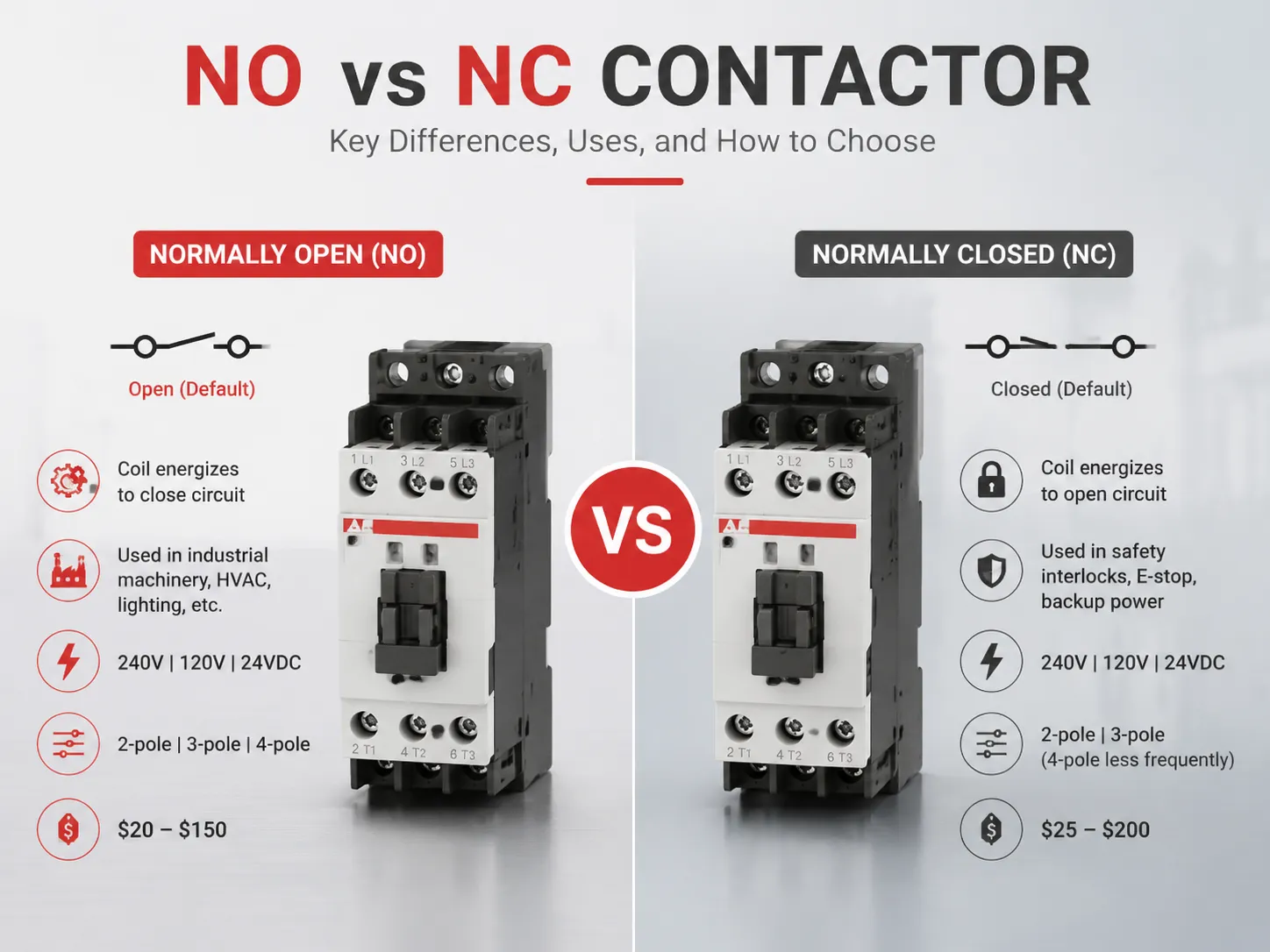 Key Differences Between NO and NC Contactors