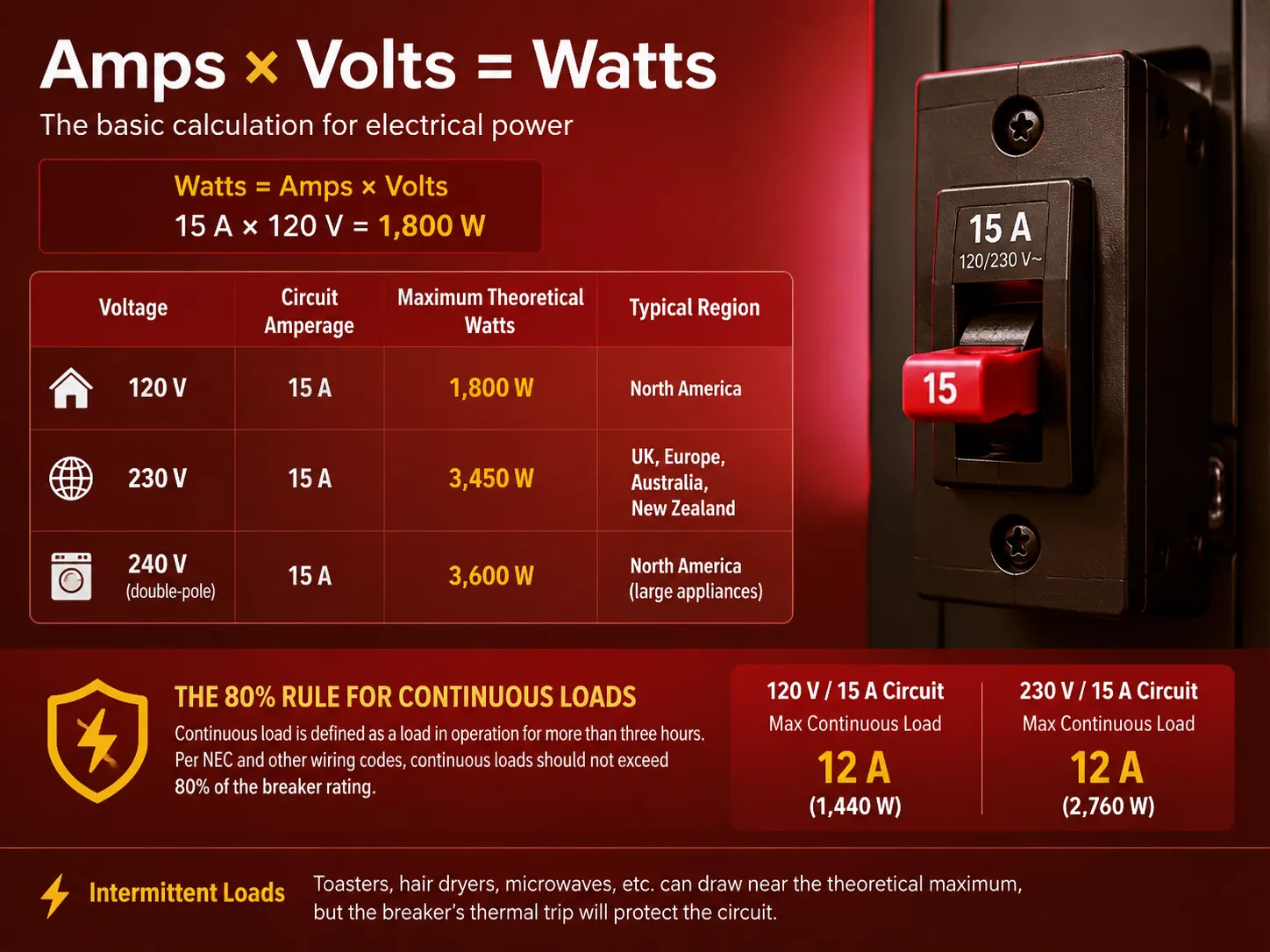 The Basic Calculation Amps × Volts = Watts