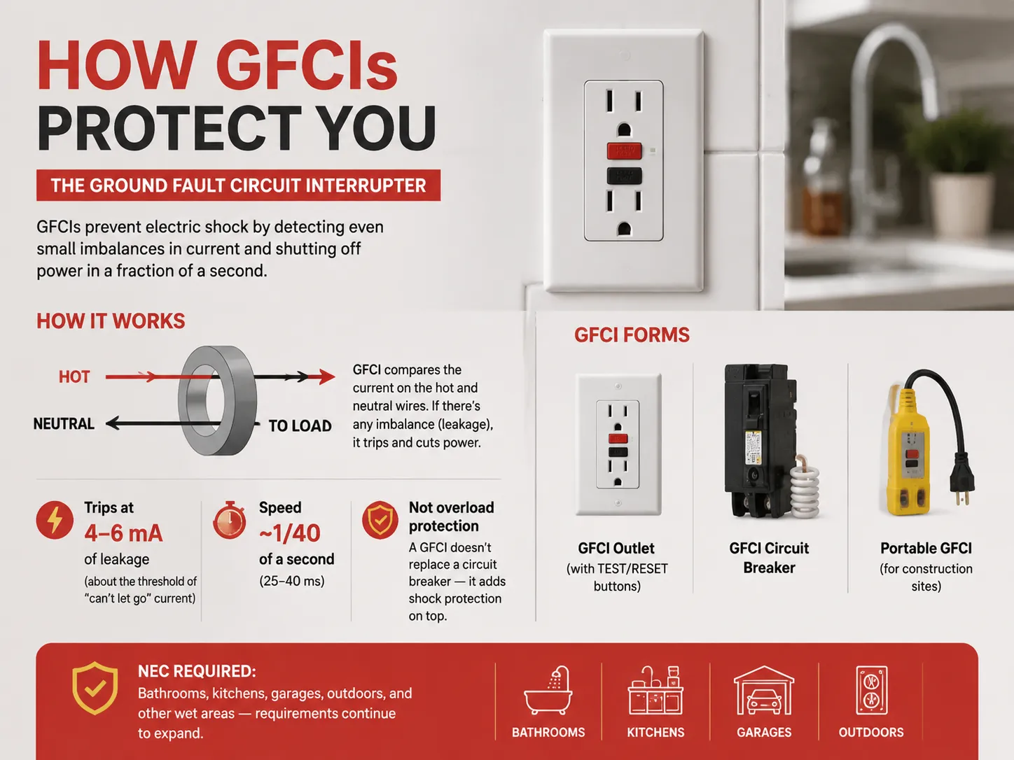 How GFCIs Protect You: The Ground Fault Circuit Interrupter