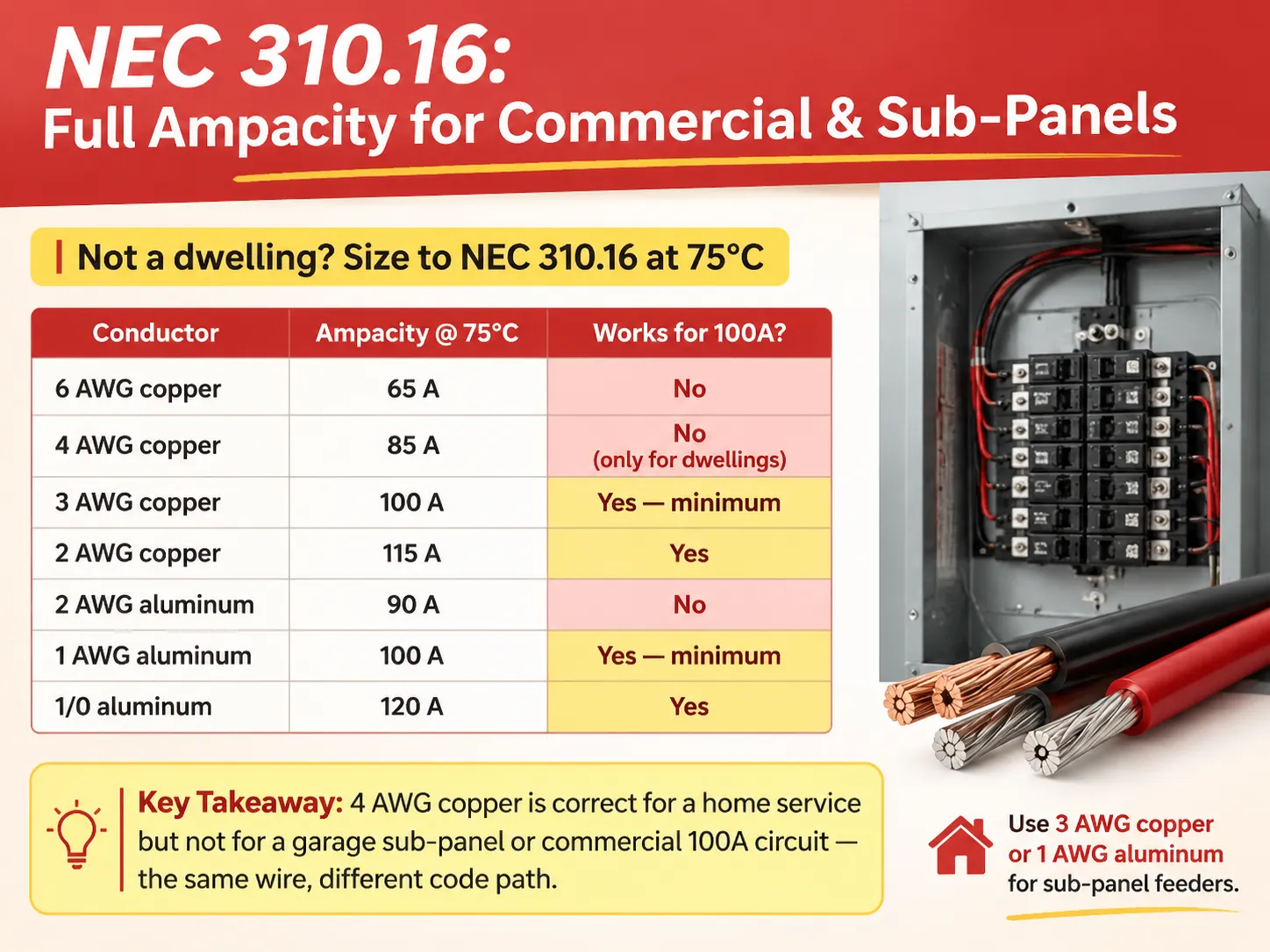 NEC 310.16: Full Ampacity for Commercial & Sub-Panels