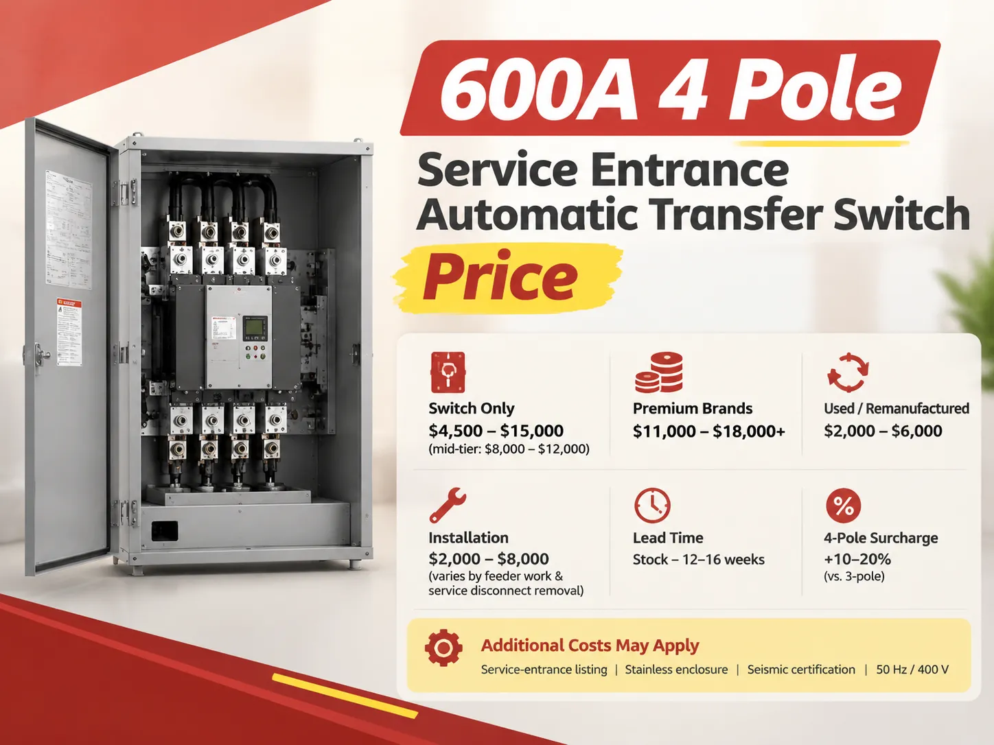 600A 4 Pole Service Entrance Automatic Transfer Switch Price