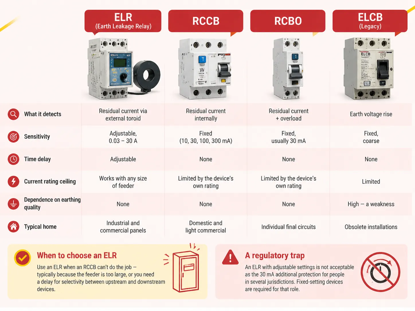 ELR vs RCCB vs ELCB vs RCBO