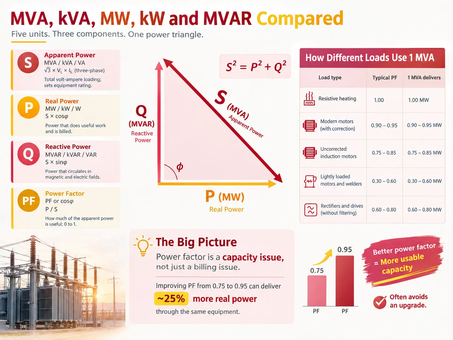MVA, kVA, MW, kW and MVAR Compared