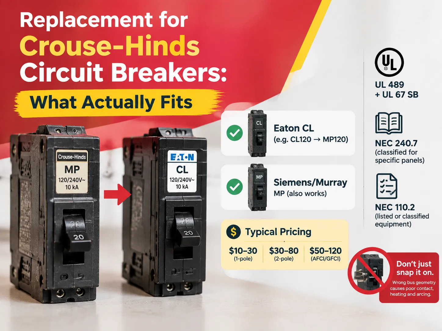 Replacement for Crouse-Hinds Circuit Breakers